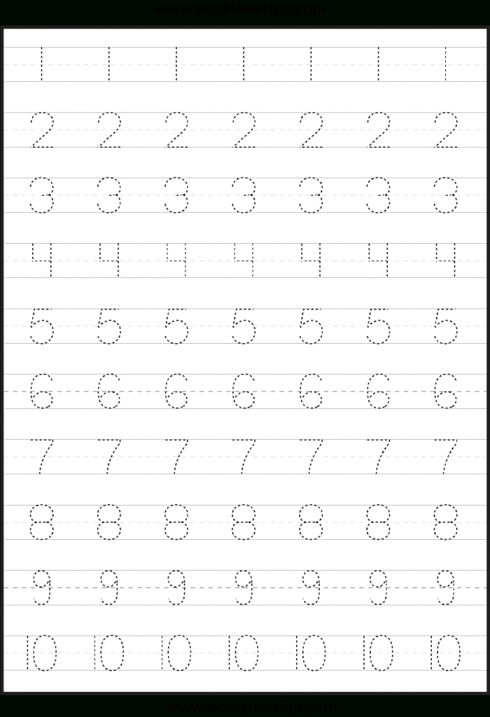 Tracing Numbers 1 10 Worksheets Kindergarten Pdf