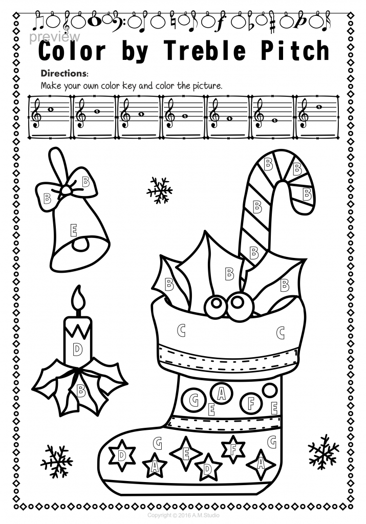 Treble Clef Note Name Worksheets For Christmas Music  From Christmas Music Theory Worksheets