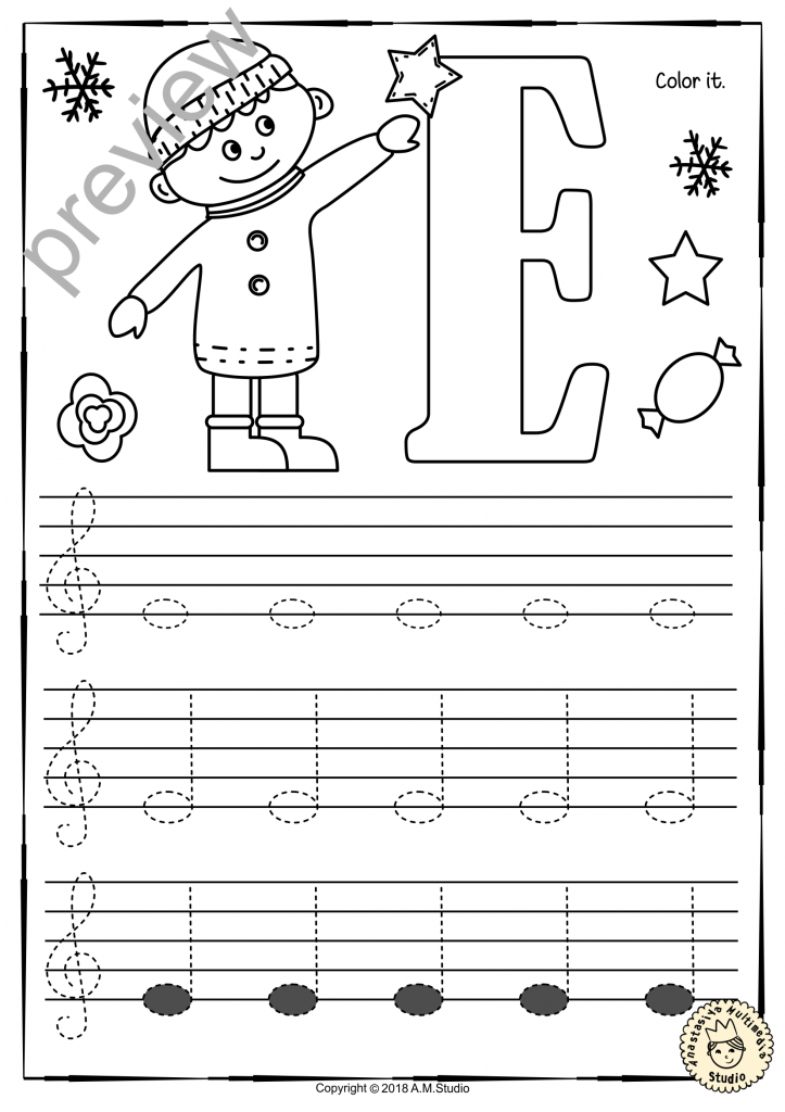 Treble Clef Tracing Music Worksheets For Winter And 