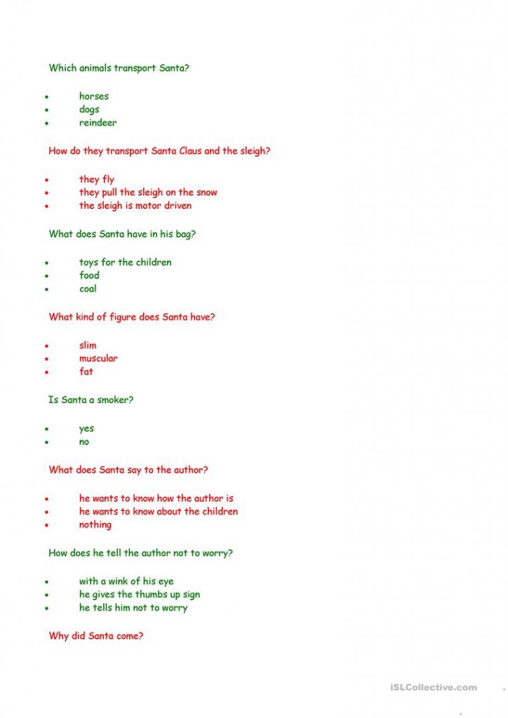  Twas The Night Before Christmas Comprehension Questions 
