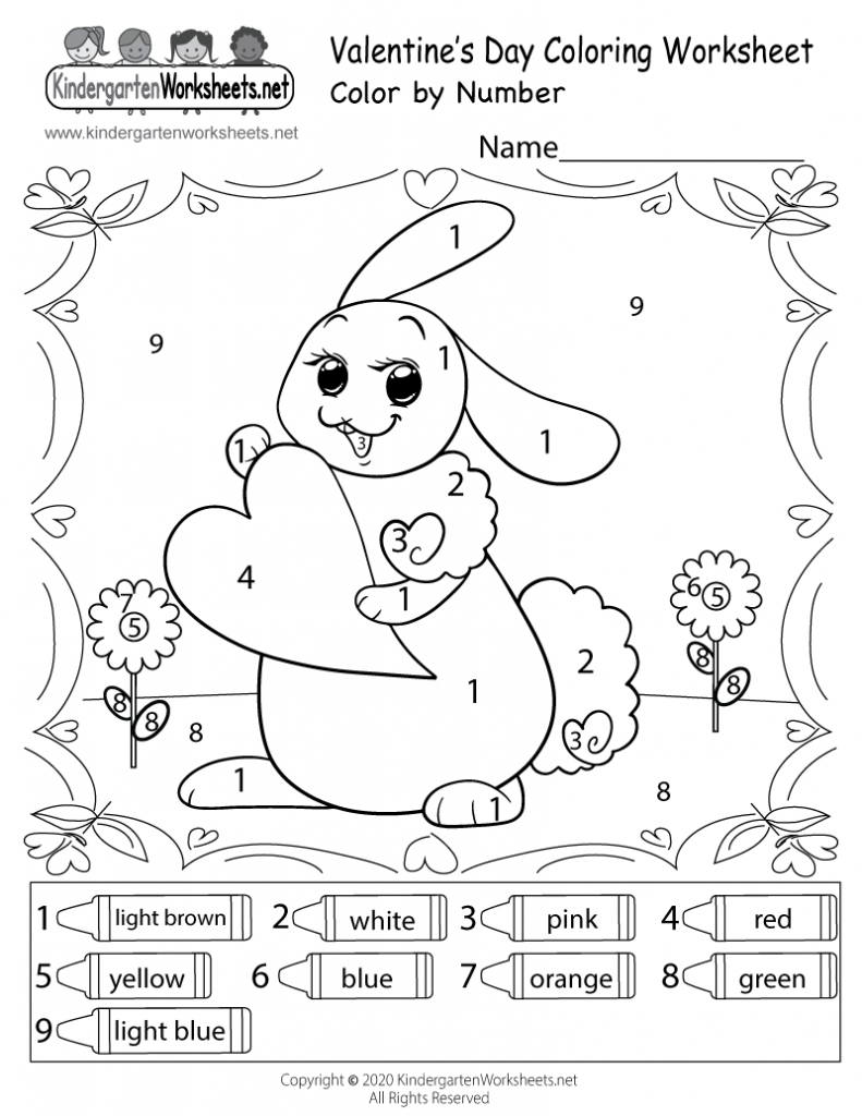 Valentine S Day Color By Number Worksheet For Kindergarten