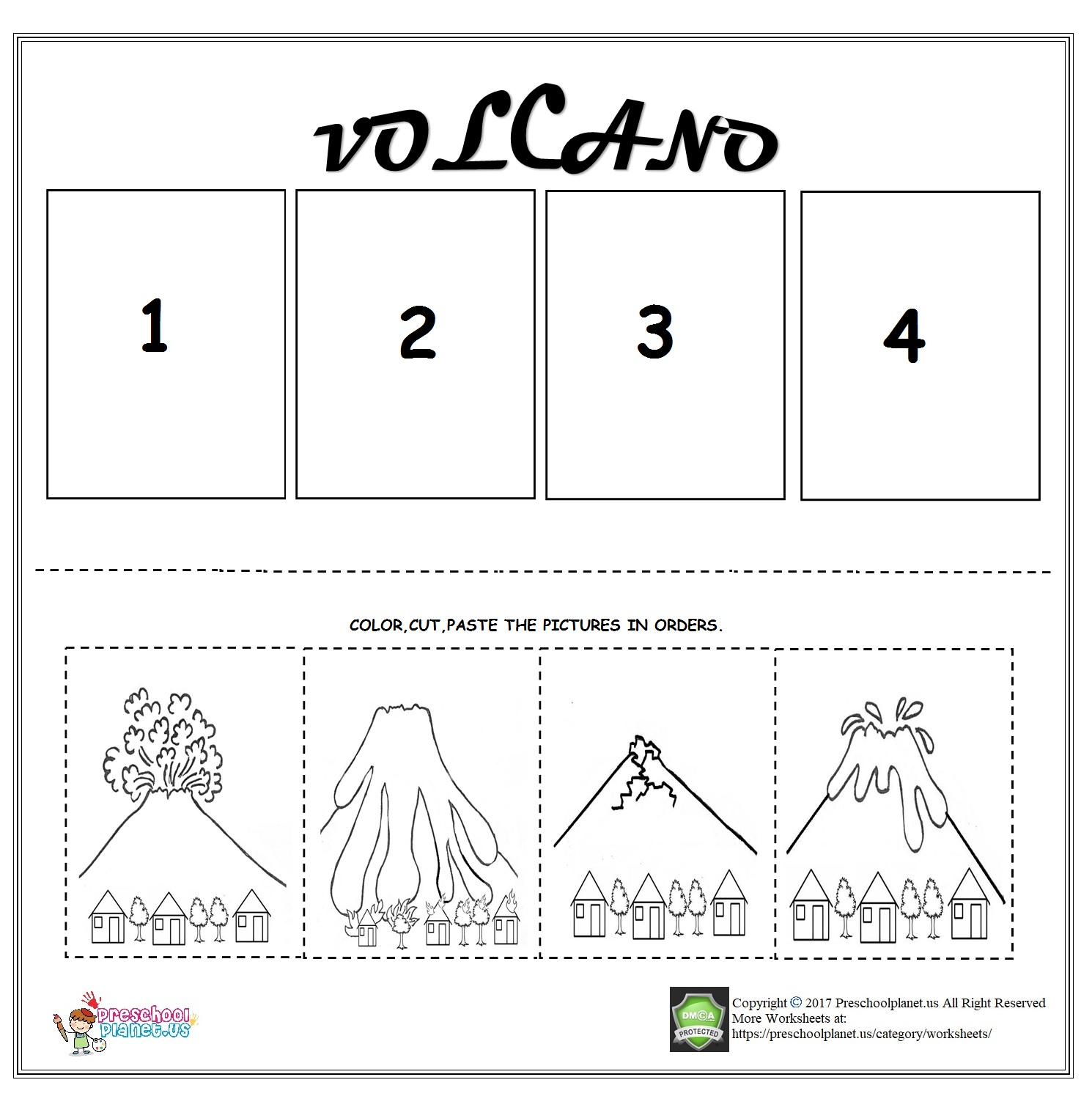 Volcano Sequencing Worksheet For Kids Preschoolplanet