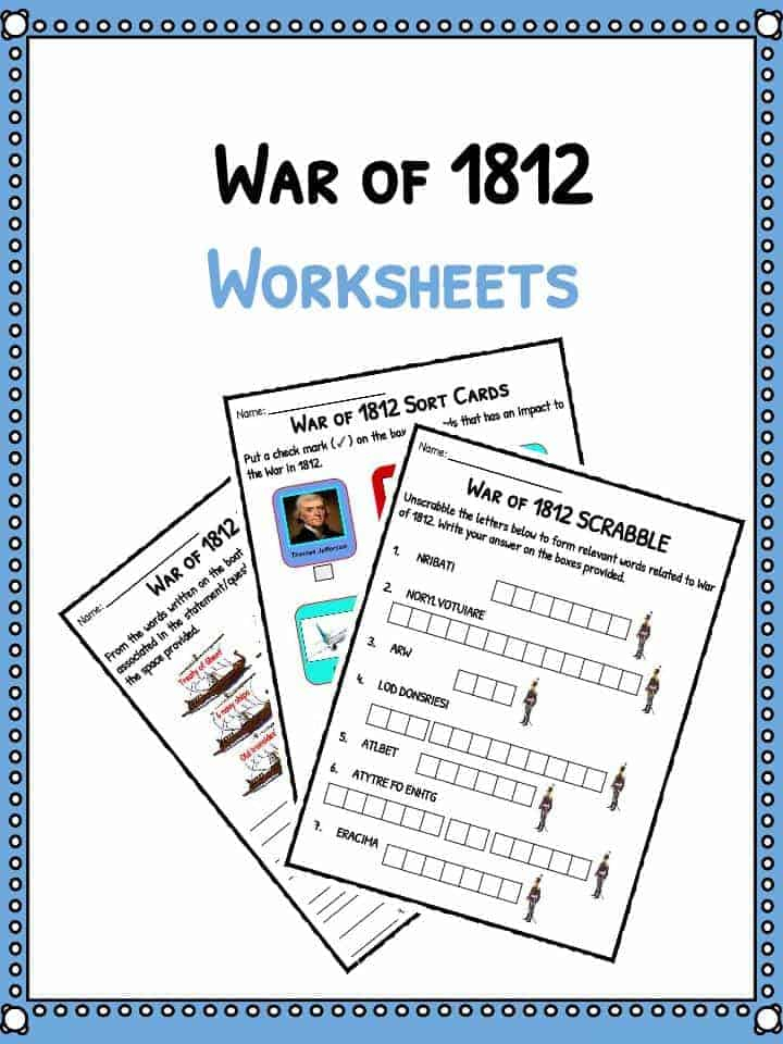 War Of 1812 Facts Information Worksheets For Kids