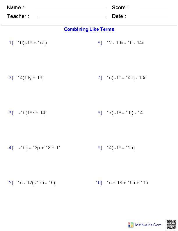 12 Best Images Of 6th Grade Combining Like Terms Worksheet