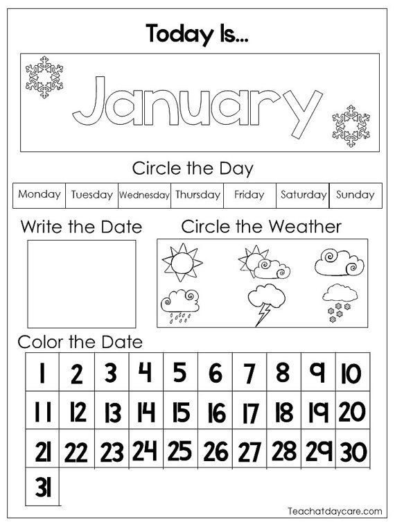 12 Printable Preschool Calendar Worksheet Pages Month 