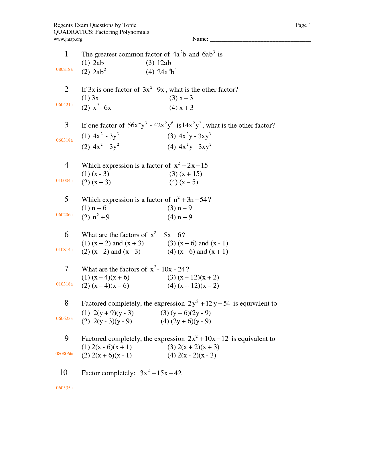 13 Best Images Of Printable Factoring Trinomials Worksheet