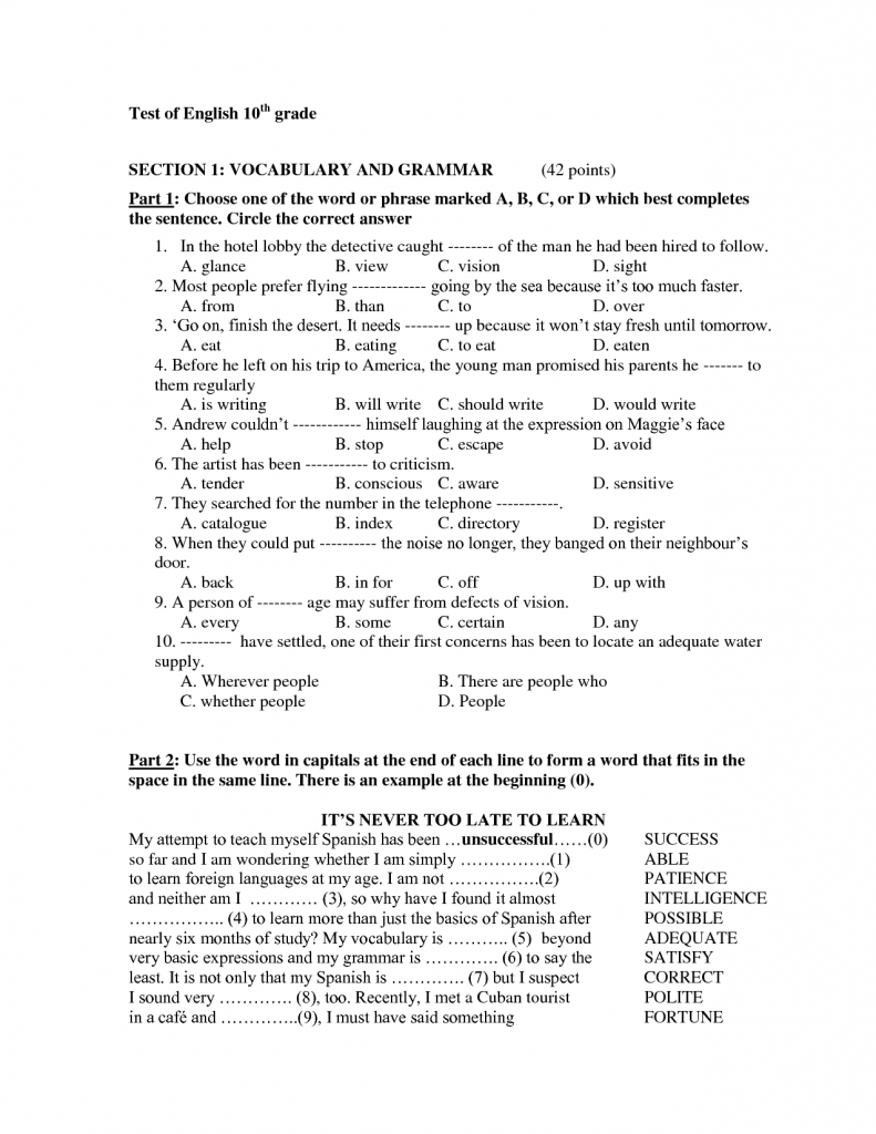 16 Best Images Of 10th Grade Vocabulary Worksheets 10th