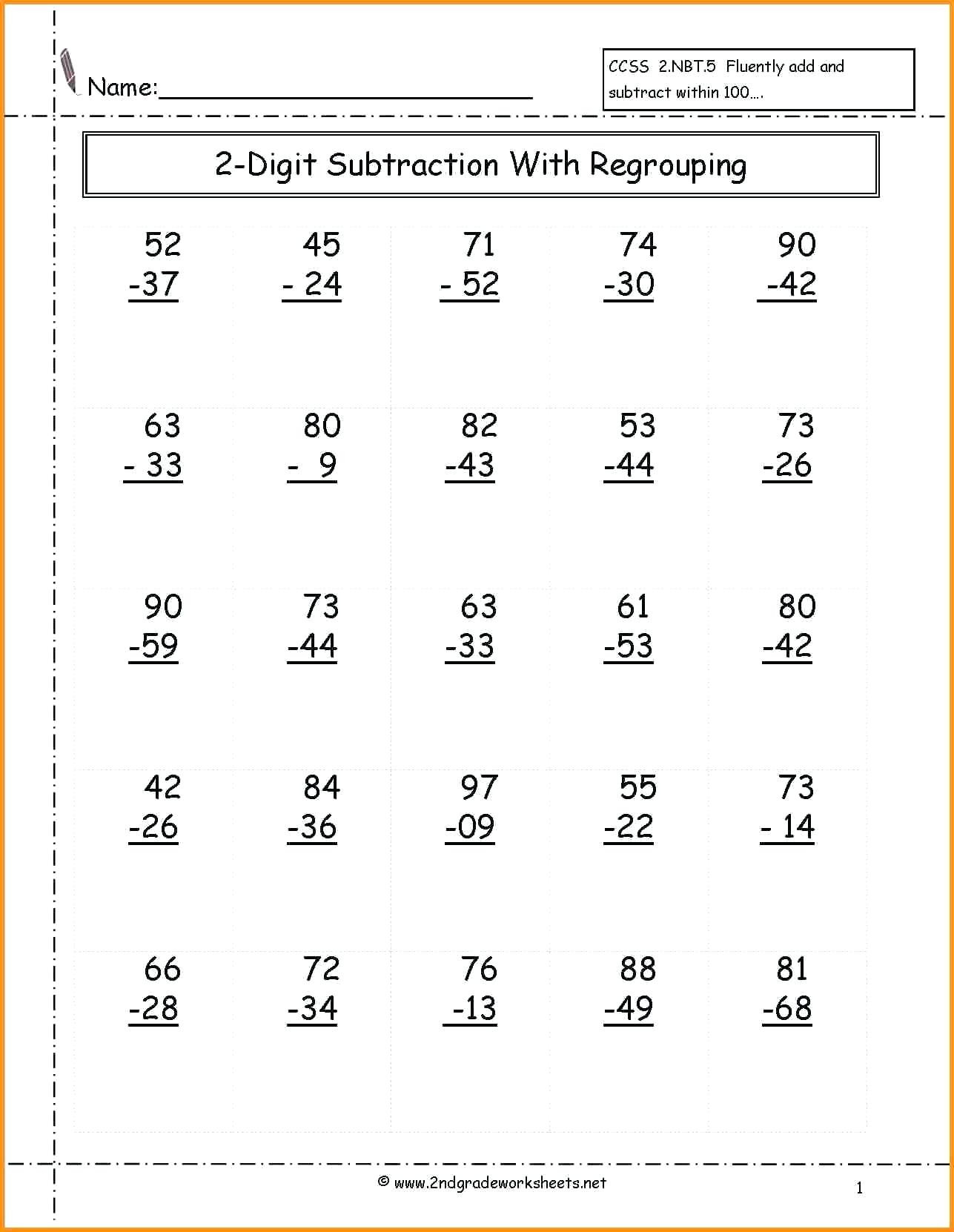 4 Free Math Worksheets First Grade 1 Subtraction Subtract 