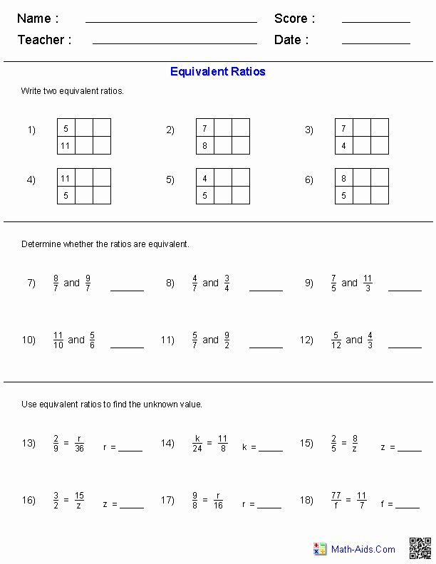 50 Ratios And Rates Worksheet In 2020 Equivalent Ratios 