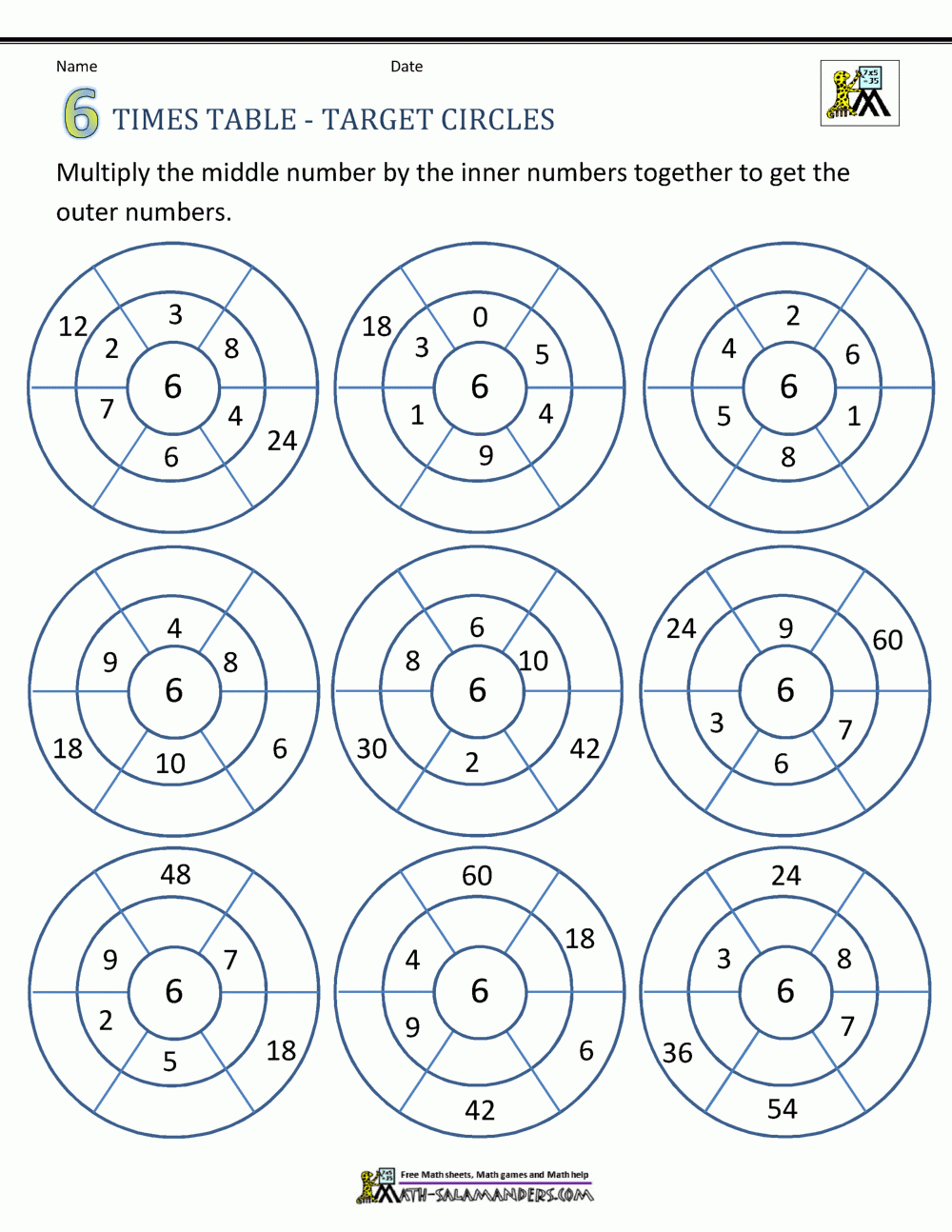 6 Times Tables Worksheets