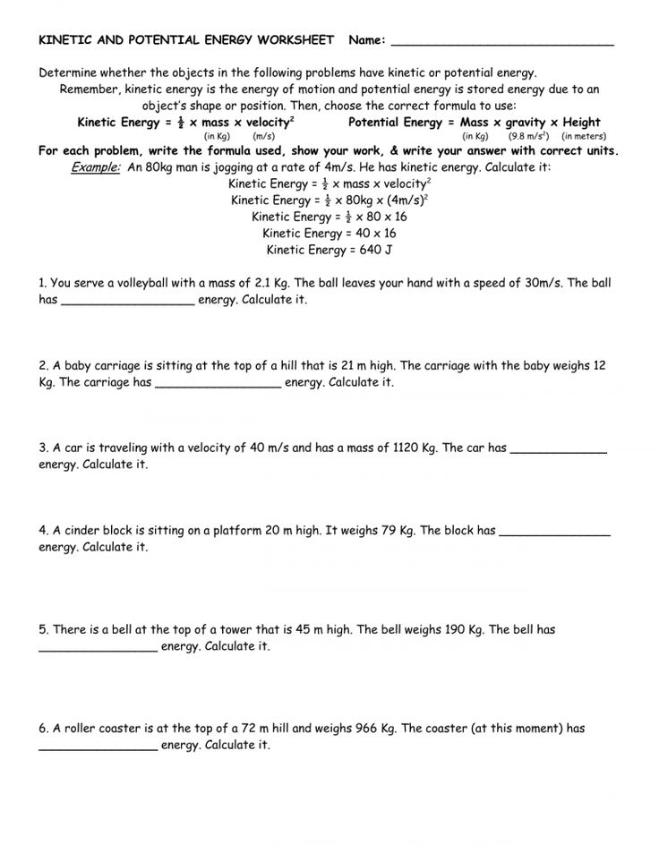 9 Into Science Potential Energy Worksheet Kinetic And 