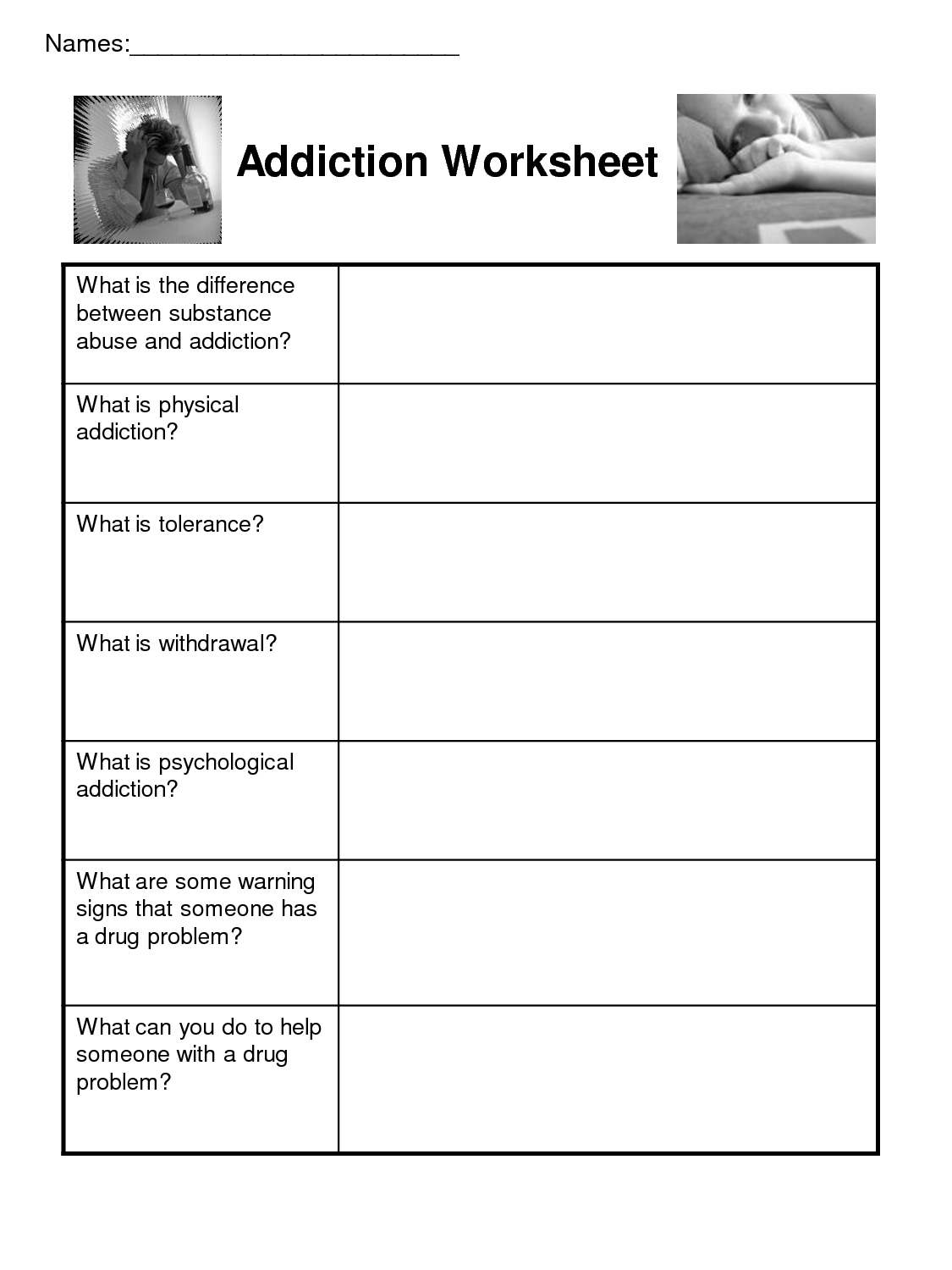 Addiction Recovery Worksheets Printable Worksheets And