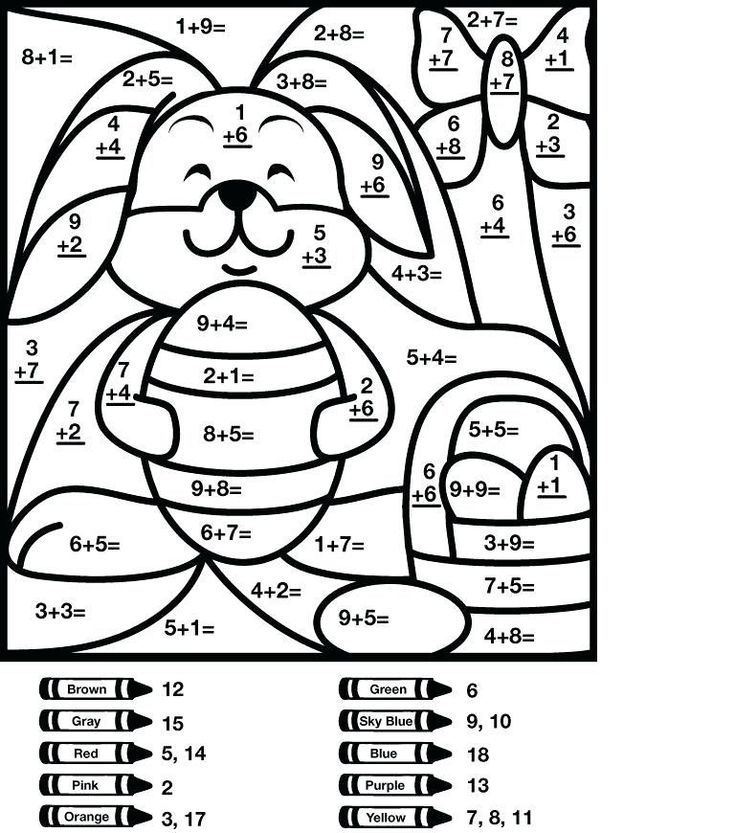 Addition Coloring Worksheets 4th Grade Easter Math 