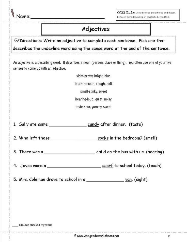 Adjective Worksheet 2Nd Grade Free And Free Using
