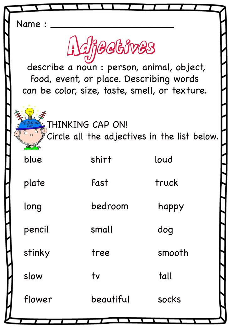 Adjectives Worksheets Adjective Worksheet Describing 