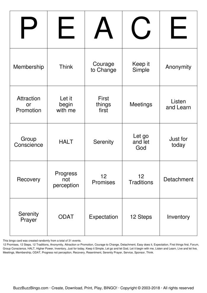 Al Anon Bingo Cards To Download Print And Customize 