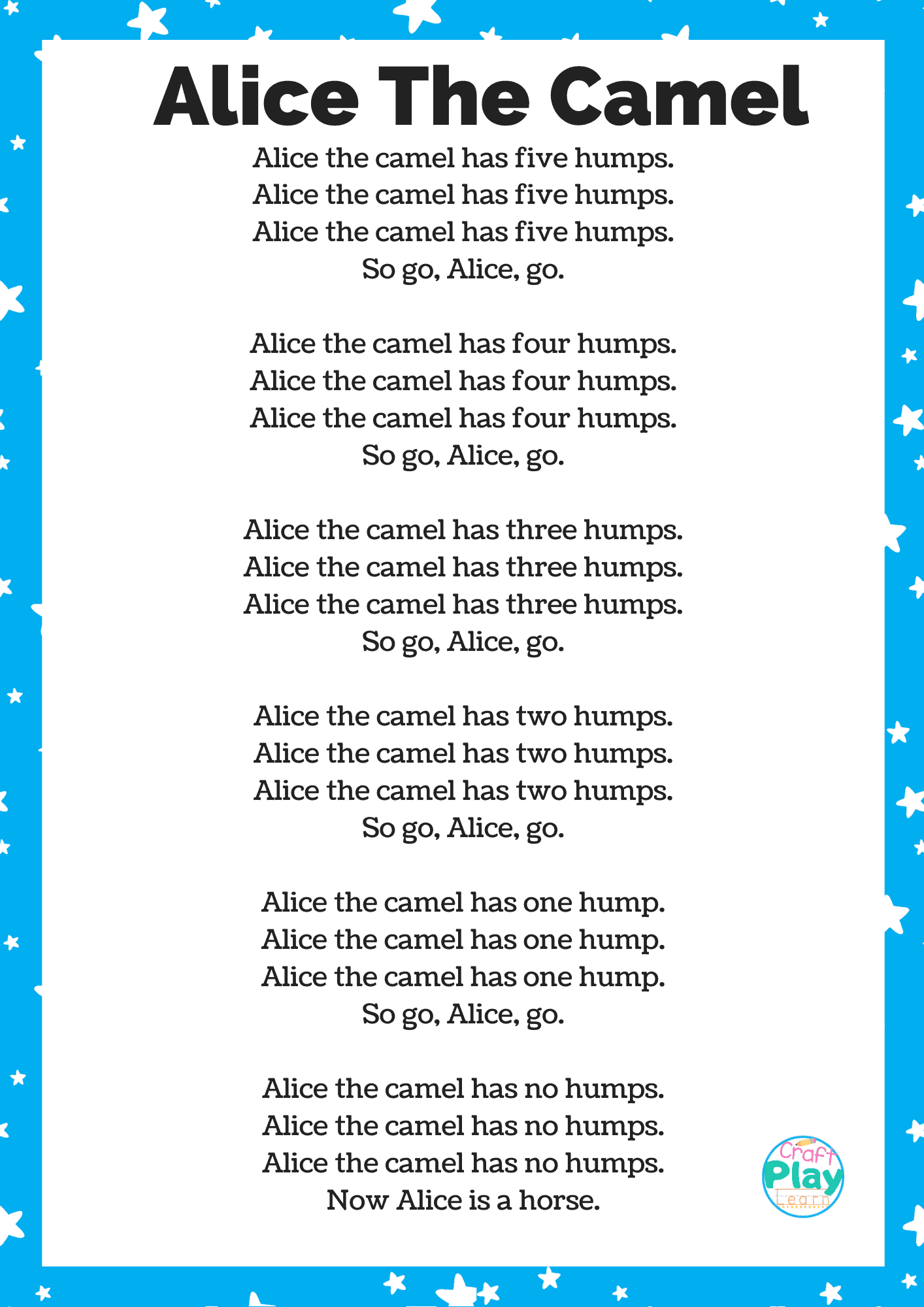 Alice The Camel Lessons And Activities Craft Play Learn