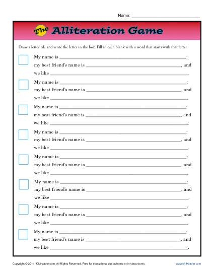 Alliteration Worksheets For 3rd Grade Worksheets Master