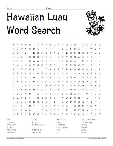Aloha Math Worksheets Hawaiian Luau Word Search Free 
