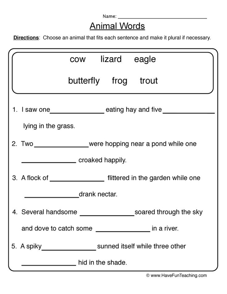 Animal Words Singular Plural Worksheet Plurals Singular