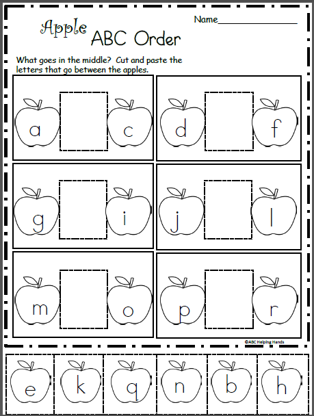 Apple Alphabetic Order Worksheet Cut And Paste Made By 