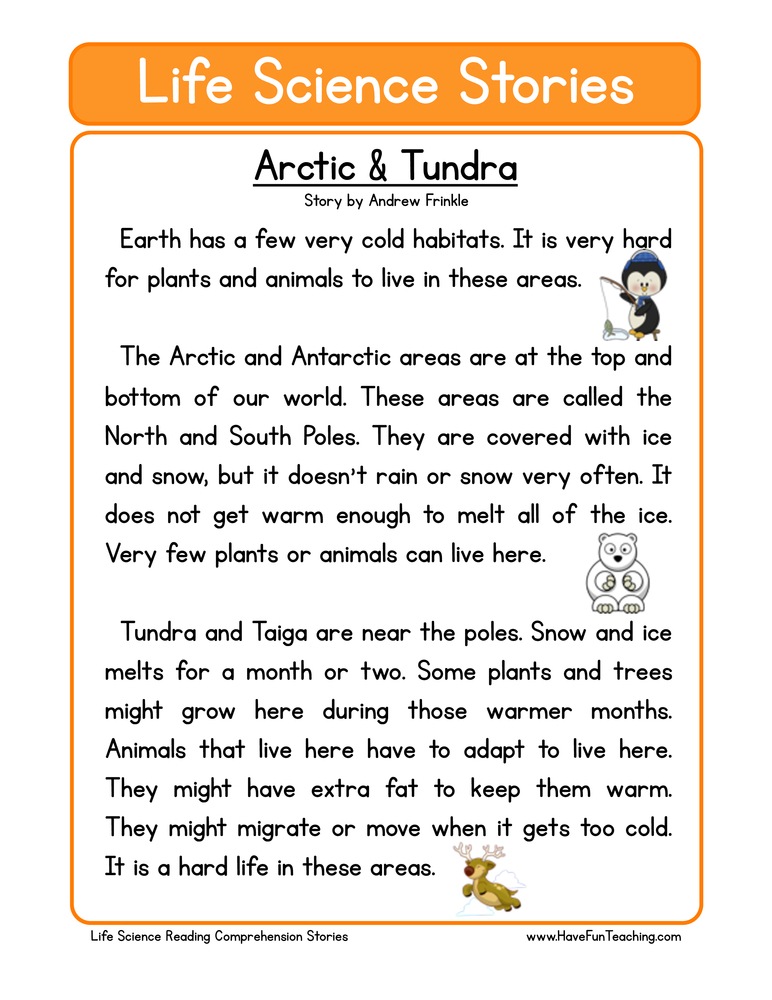 Arctic Tundra Life Science Reading Comprehension
