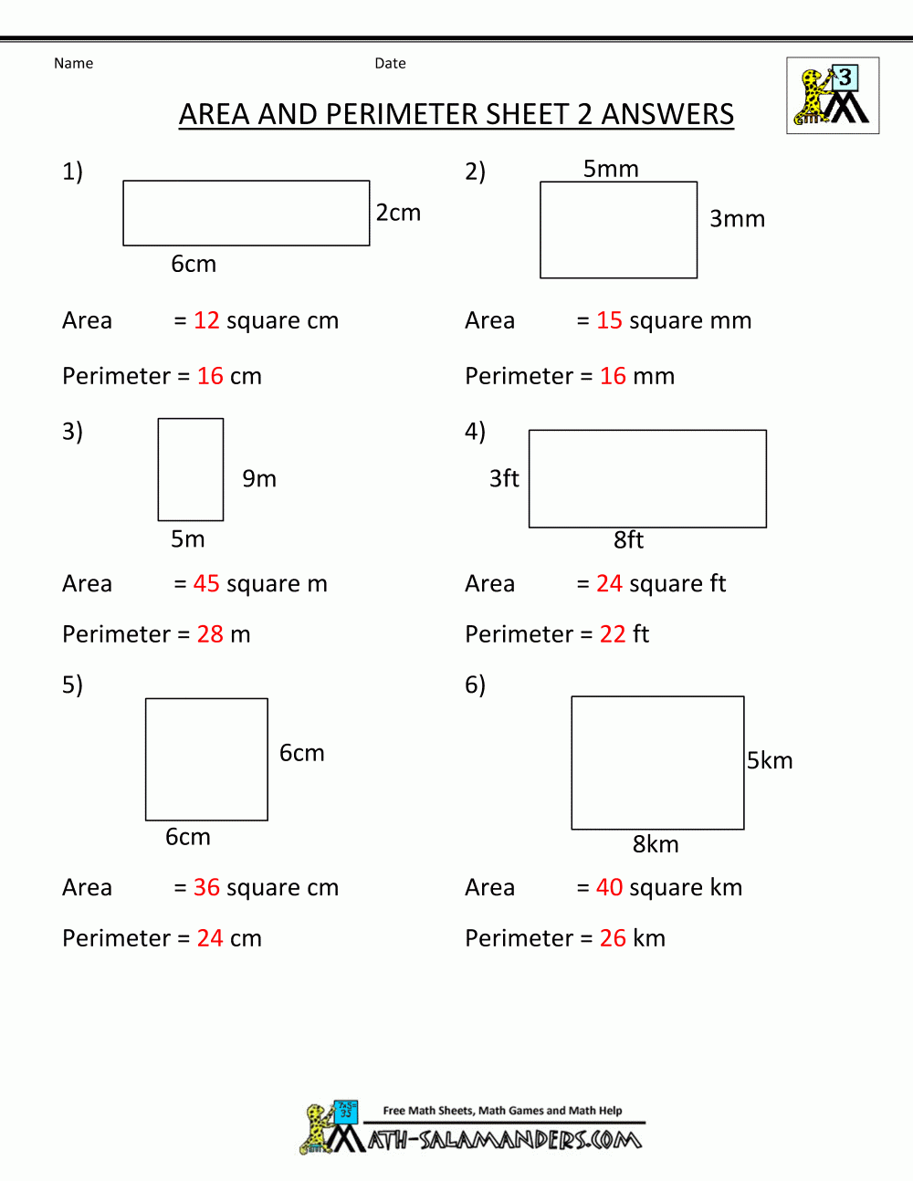 Area Worksheets