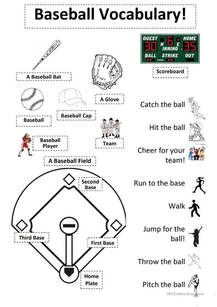 Baseball Vocabulary Sheet Worksheet Free ESL Printable
