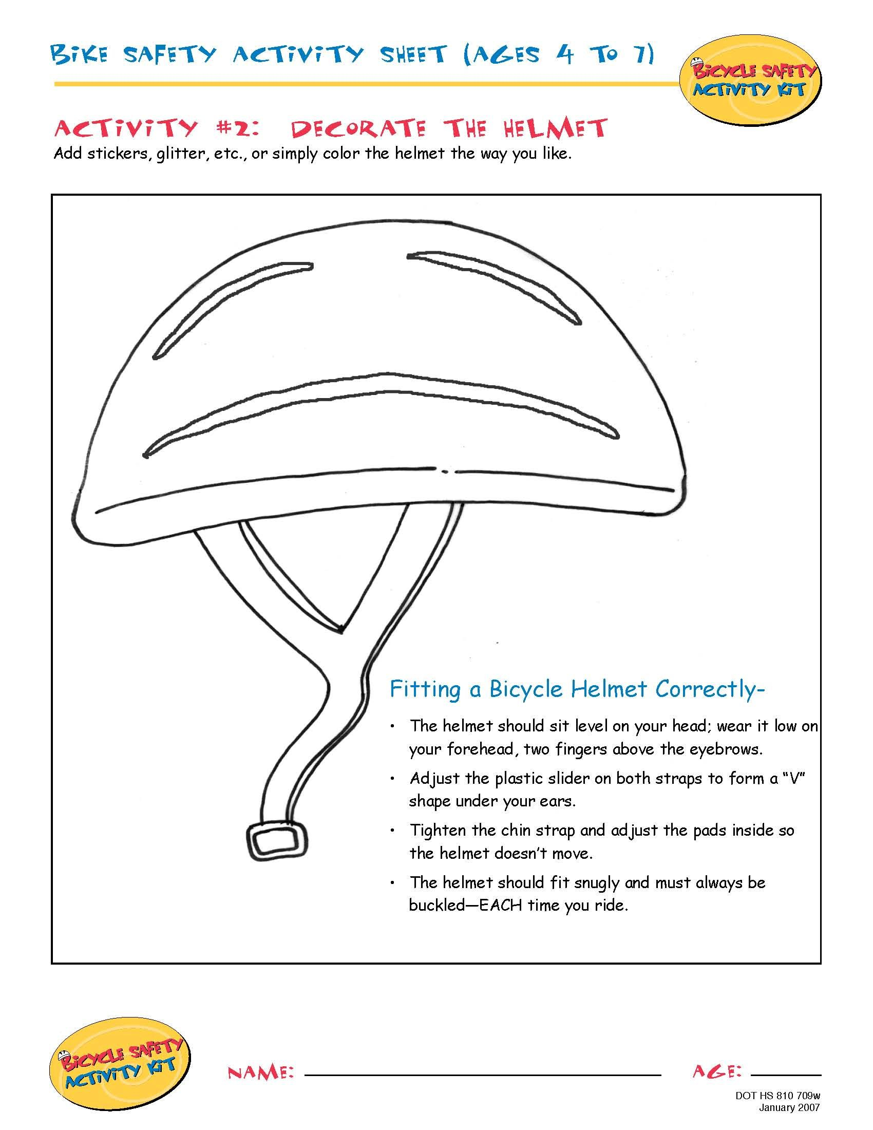 Bike Safety Activity Sheet Ages 4 To 7 Decorate The 