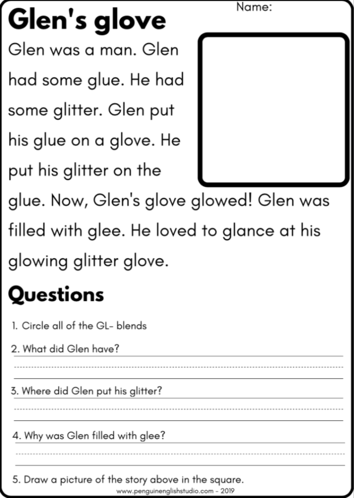 Blend Reading Worksheet GL GR PL PR Sound