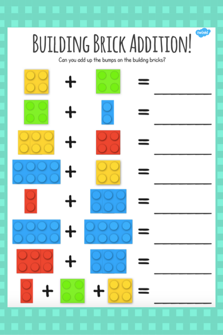 Building Brick Addition Worksheet Lego Math Lego 