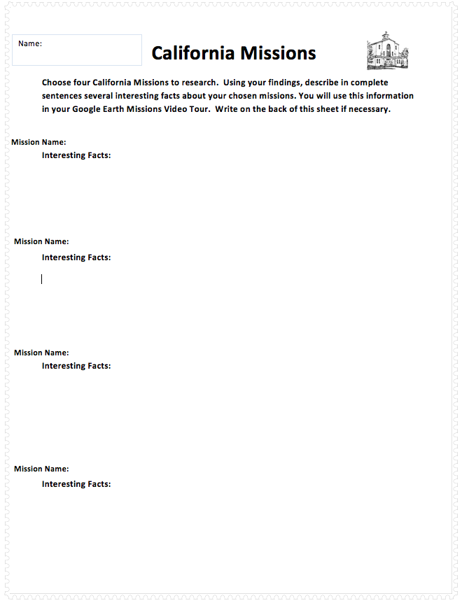 California Missions Activity With Google Earth K 5