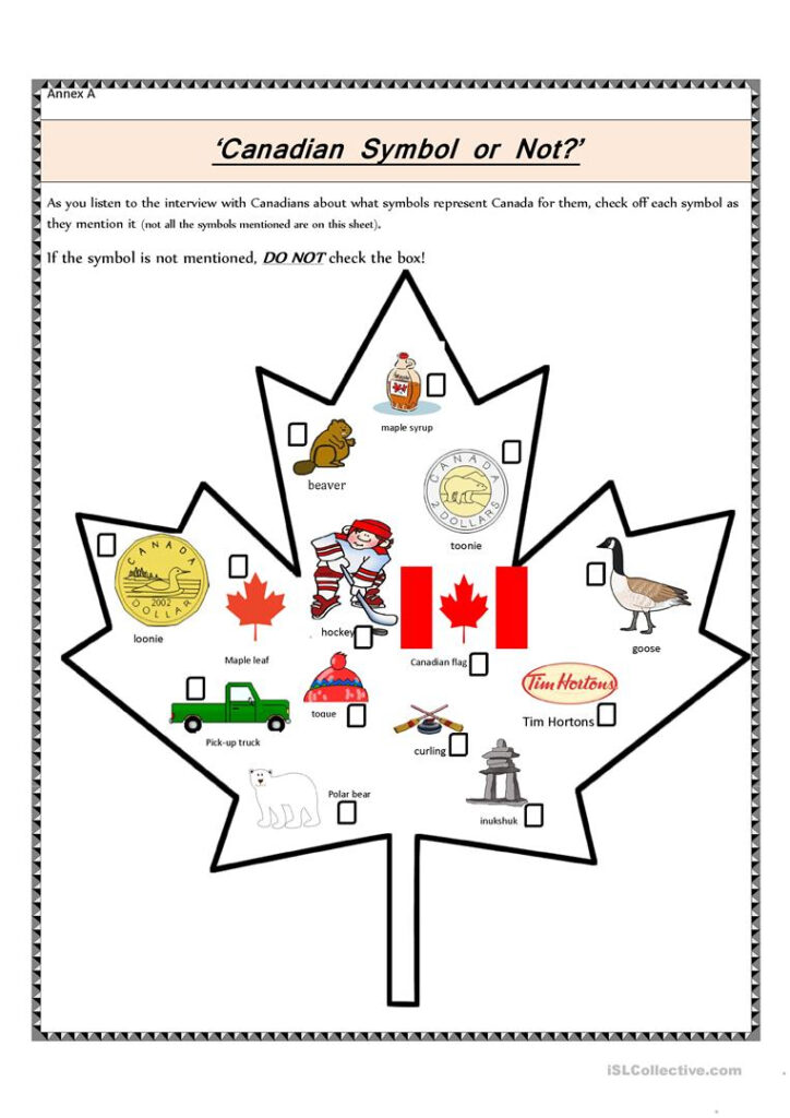 Canadian Symbol Or Not Worksheet Free ESL Printable