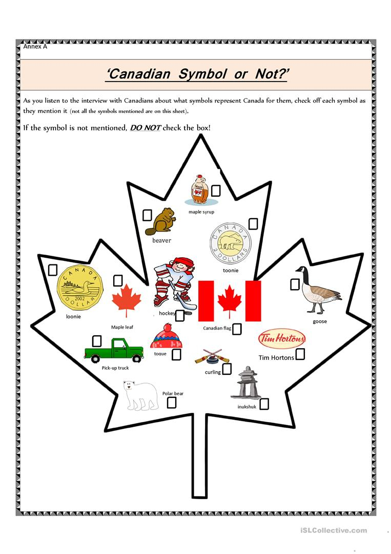 Canadian Symbol Or Not Worksheet Free ESL Printable 