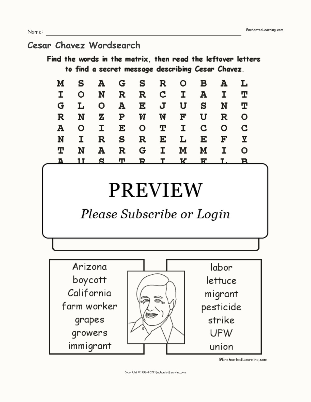 Cesar Chavez Wordsearch Enchanted Learning