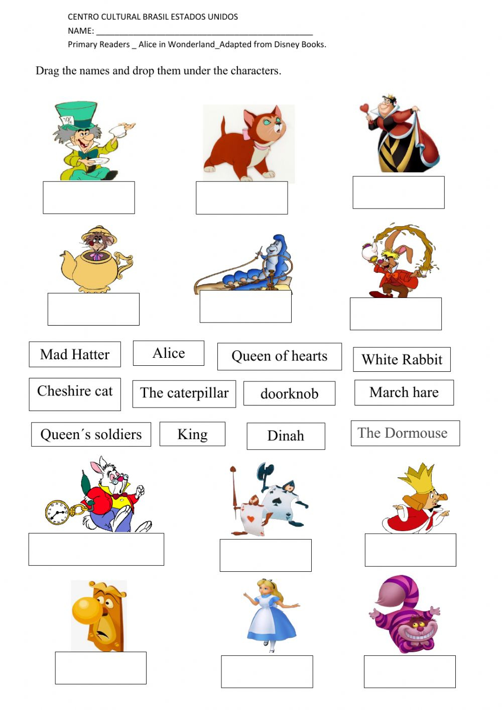 Characters Alice In Wonderland Interactive Worksheet