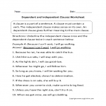 Clauses Worksheets Dependent And Independent Clauses