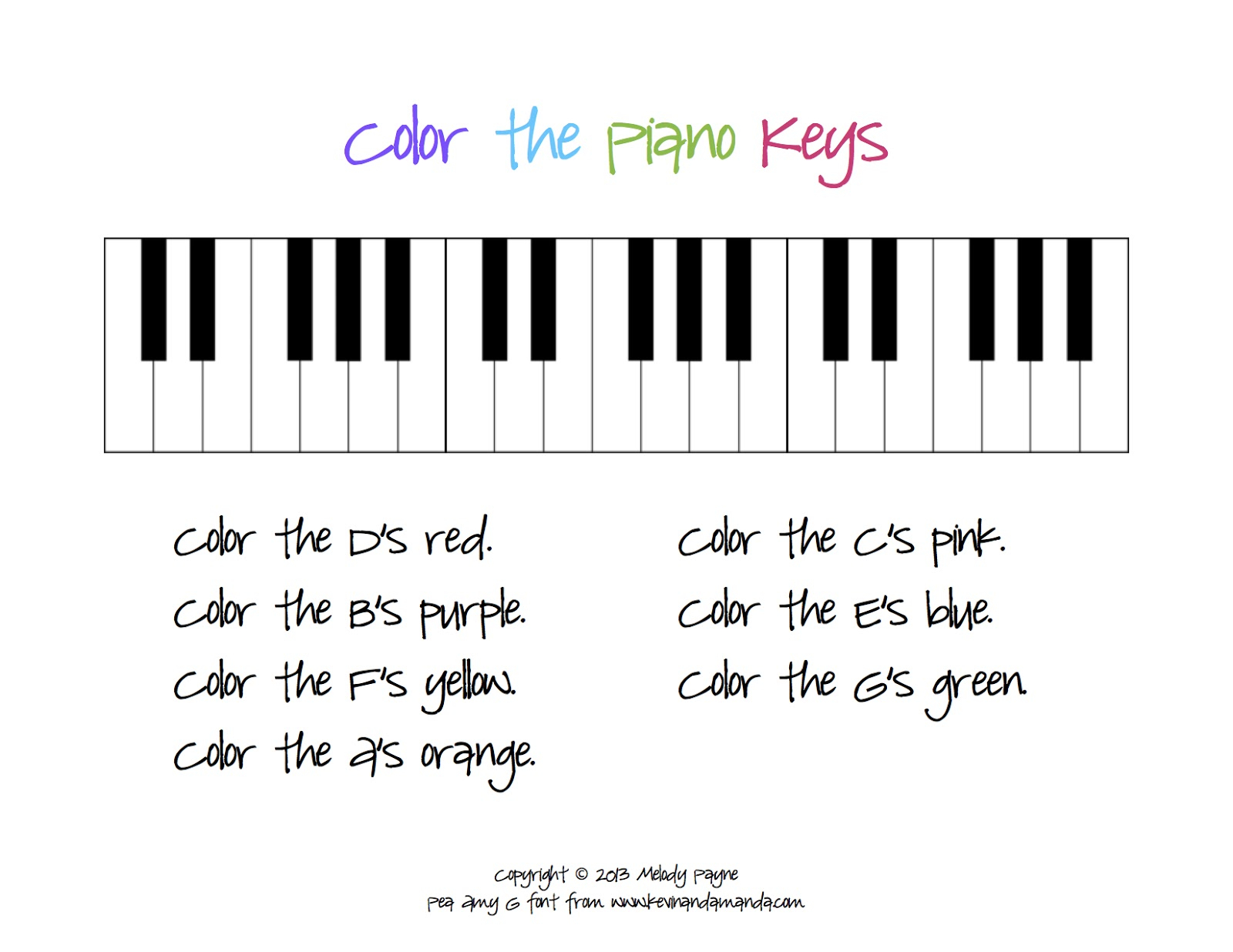Color The Piano Keys Sheet