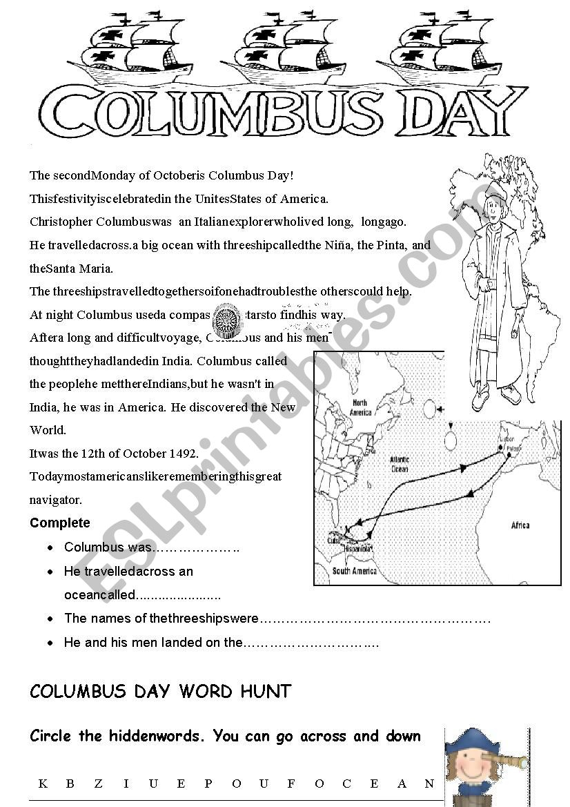 Columbus Day ESL Worksheet By Annie8