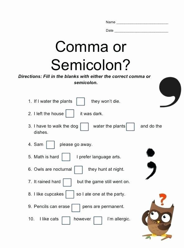 Comma Worksheet Middle School Pdf Ma Semicolon Punctuation 