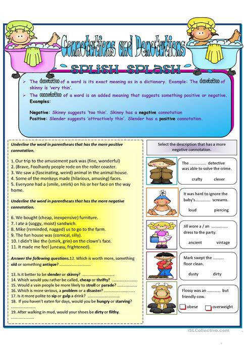 Connotation And Denotation Worksheets Homeschooldressage