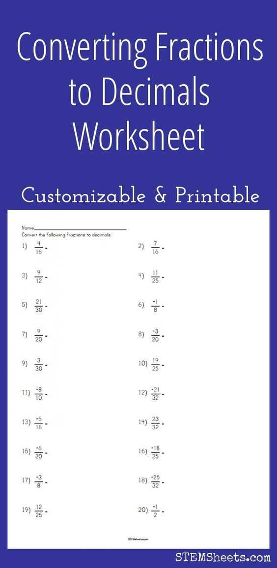 Converting Fractions To Decimals Worksheet Customizable 