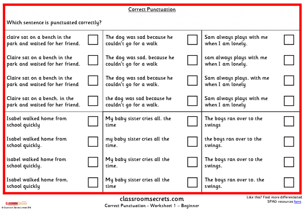 Correct Punctuation KS2 SPAG Test Practice Classroom Secrets