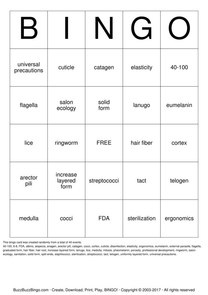 Cosmetology Bingo Cards To Download Print And Customize 