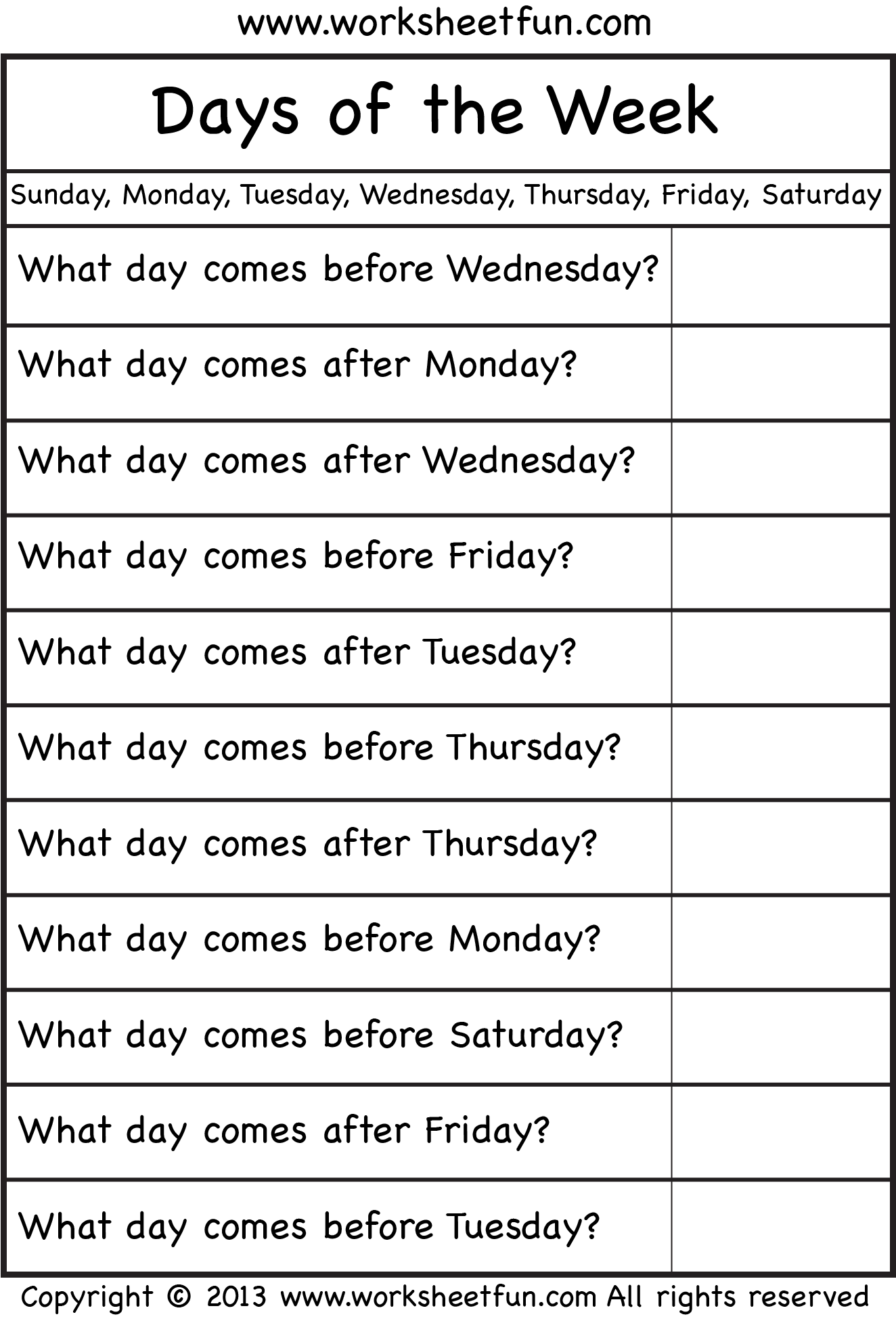 Days Of The Week Worksheet FREE Printable Worksheets 