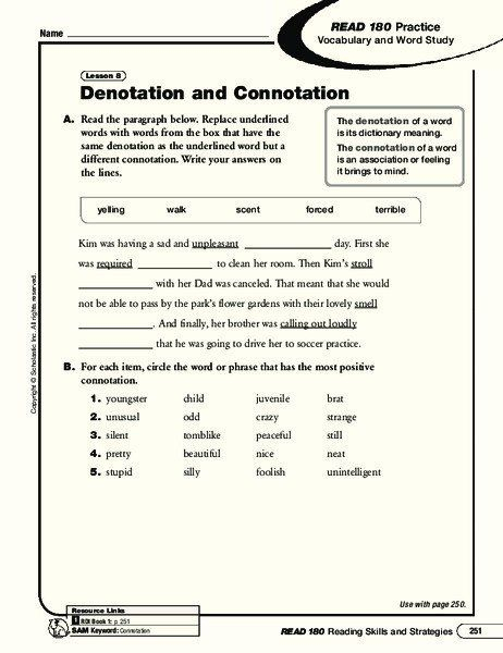 Denotation And Connotation Worksheet Denotation And 