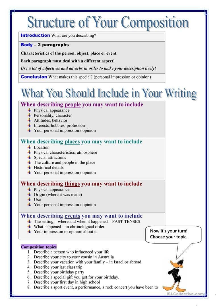Descriptive Writing English ESL Worksheets For Distance 