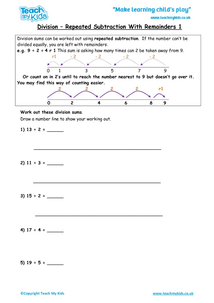 Division Repeated Subtraction With Remainders TMK 