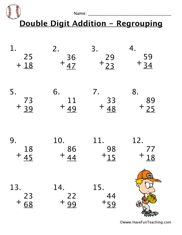 Double Digit Addition With Regrouping Worksheet Have Fun 