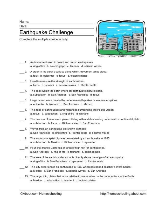 Earthquake Challenge Worksheet For 4th 6th Grade 